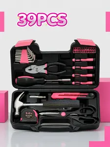 Pink 39 in 1 DlY Tool Set with Plastic Toolbox Hand Tool Set,Multipurpose Tool Kit Set, Home Repair Tool Box,Portable and Lightweight Basic Home Tool Set, Perfect for Home Maintenance, Apartment Essentials & Office Repair