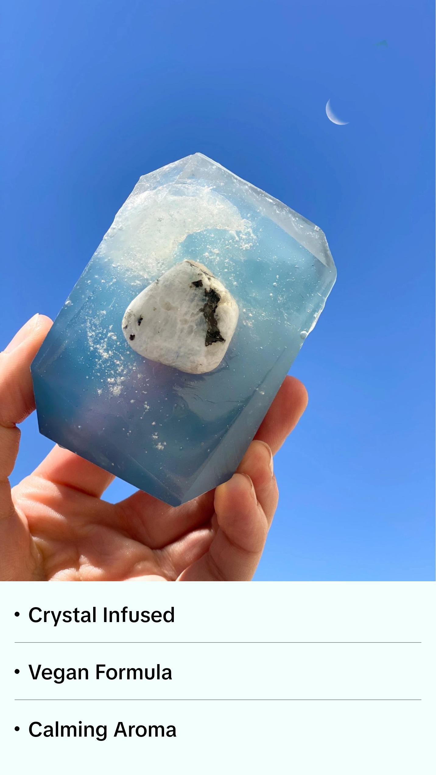 Crystal Bar Soap - Moon Water - Vegan - Crystal Infused - 7 oz - All Natural - Scented in Peppermint and Eucalyptus Smoky Musk