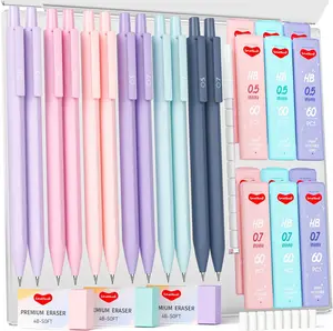 12PCS 0.5 & 0.7 mm Mechanical Pencils Set with Case, Cute Mechanical Pencil with 720PCS HB Lead Refills, 3 Erasers & 18 Eraser Refills, Aesthetic Mechanical Pencils for Girls Writing