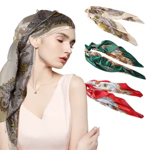 3Pcs/Set Trendy Paisley Satin Silk Scarves,35" Large Vintage Hair Scarf Bandana,Multi-functional Silk Head Wrap,Ponytail Ribbon for Summer Aesthetic,Halloween Christmas Fathersdaygift