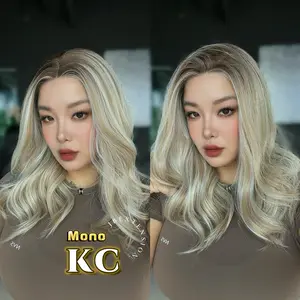JBEXTENSION KC MONO Monofilament Handmade Wig 6X5 Full Monofilament Hand Tied Top Wig 18 Inches Curly Mix Blonde Mono Lace Wig with Anti-slip Silicone Strips Glueless Wig KC MONO【BENDY EAR TABS】