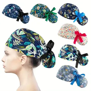 6PCS Scrub Caps Women Bouffant Scrub Hats Caps Nurses, Adjustable Working Cap Ponytail Pouch Tie Back Hats summervibes Shower
