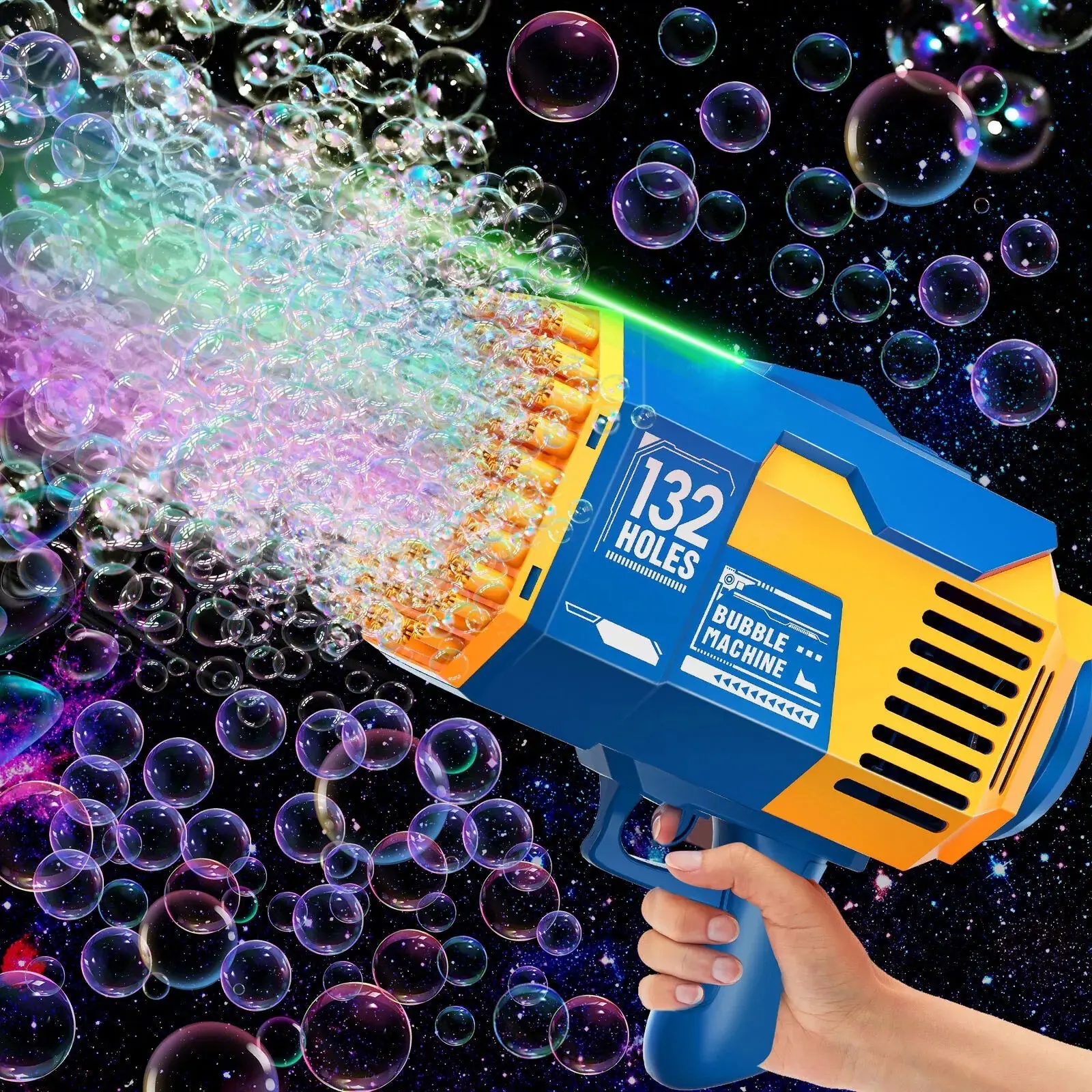 132-Hole Bubble Bazooka Machine Blower | LED Lights, 12,000 BPM | Super Bubble Fun!
