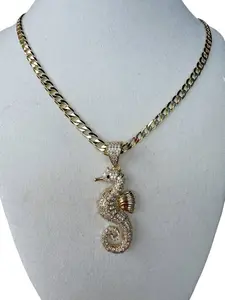 14K Gold-Plated Cuban Link Necklace with Seahorse Pendant