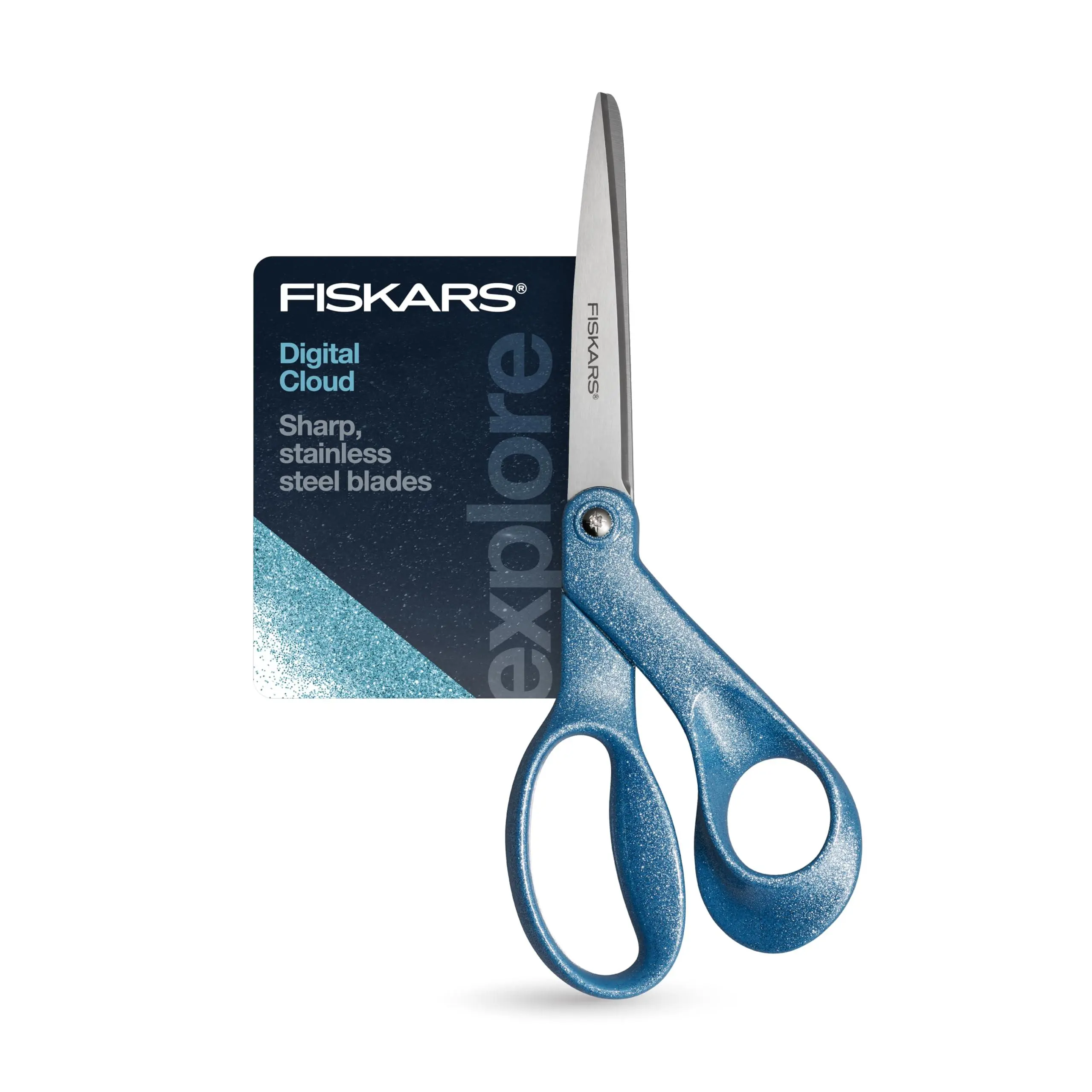 Fiskars Explore Scissors, Design Collection, Glitter Digital Cloud, 8 Inches Stainless Steel Blades Fiskars Explore Scissors, Design Collection, Glitter Digital Cloud, 8 Inches Stainless Steel Blades