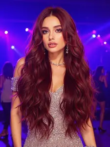 Fashionable New 26 Inch Long Curly Burgundy Synthetic Wavy Wigs for Women Suitable for Daily Use, Dance Parties or Cosplay Taking Photos