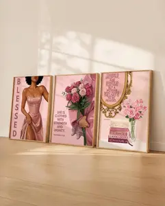 set 3 Pink Christian Wall Art Set, Coquette Room Decor