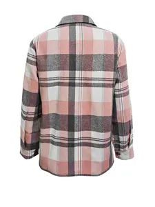 Autumn and Winter Women’s Pink Plaid Striped Print Long Sleeve Button-Up Shirt Women's check  Loose Blouse
