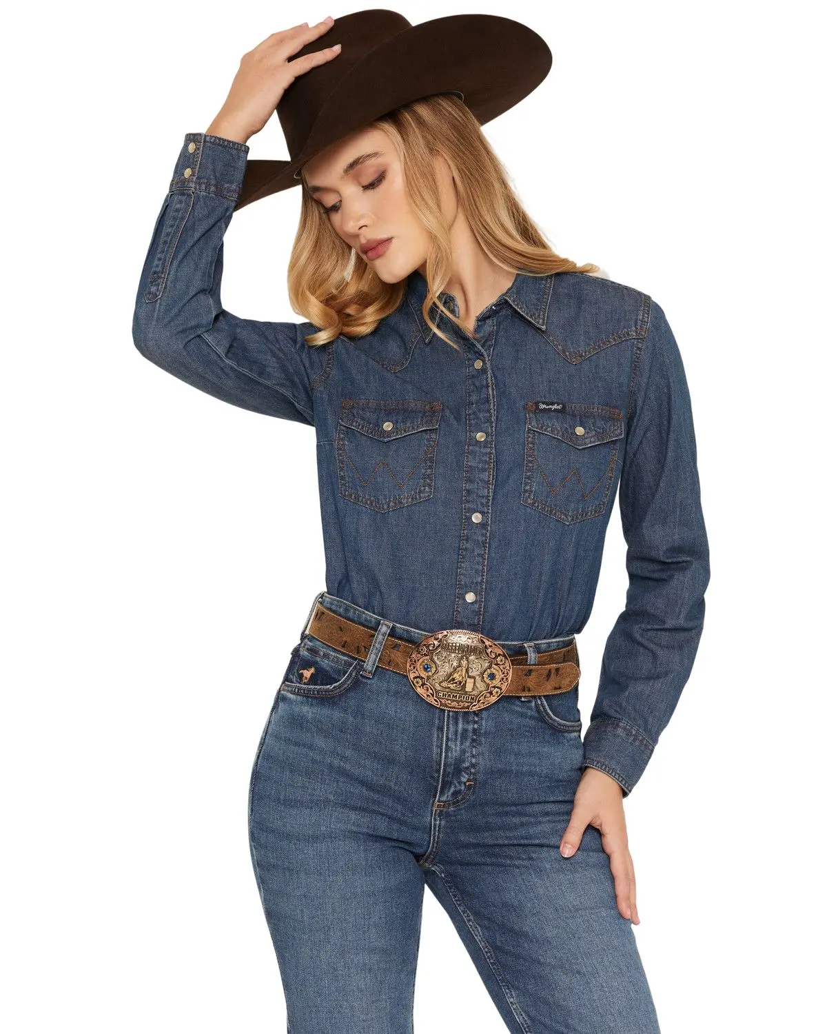 Wrangler Women's Women'S Dark Wash Long Sleeve Pearl Snap Denim Western - 10Lw7007d