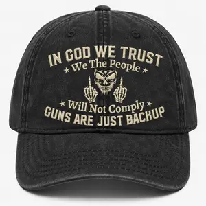 In God We Trust We The People Washed Hat – Patriotic Skull Embroidered Vintage Baseball Cap