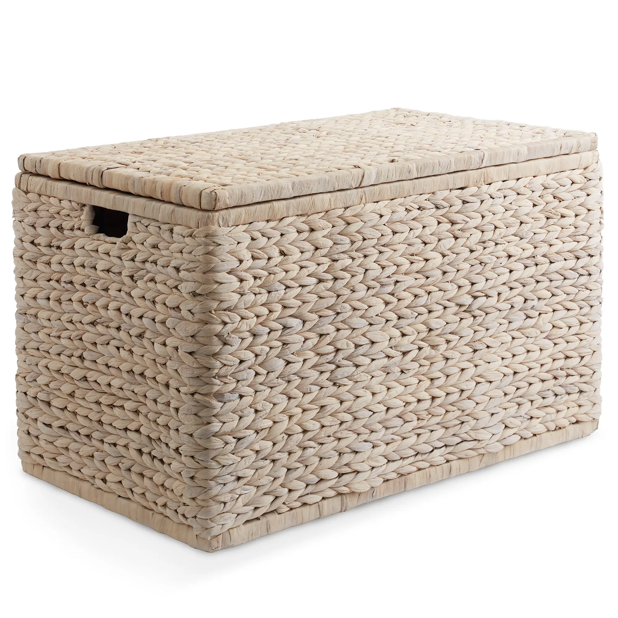 Casafield 30 in. Storage Chest with Lid, Handles, and Safety Hinge, Whitewash Hyacinth, Woven Wicker Storage Trunk for Laundry, Living Room, Bedroom