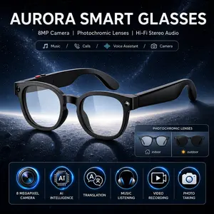 SightFlow Smart AI Camera Glasses, 8MP Photochromic UV-Protection Lenses, 160+ Languages Real-Time Translation, Bluetooth Audio, Hands-Free Photo & Video Capture, Button Touch Control, for Travel Outdoor Daily Use, Compatible with iOS & Android