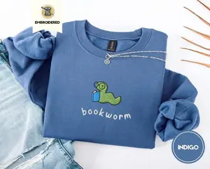 EMBROIDERED Bookworm Crewneck, Cozy Reading Sweatshirt, Autumn Bookish Gifts Sweater For Him For Her