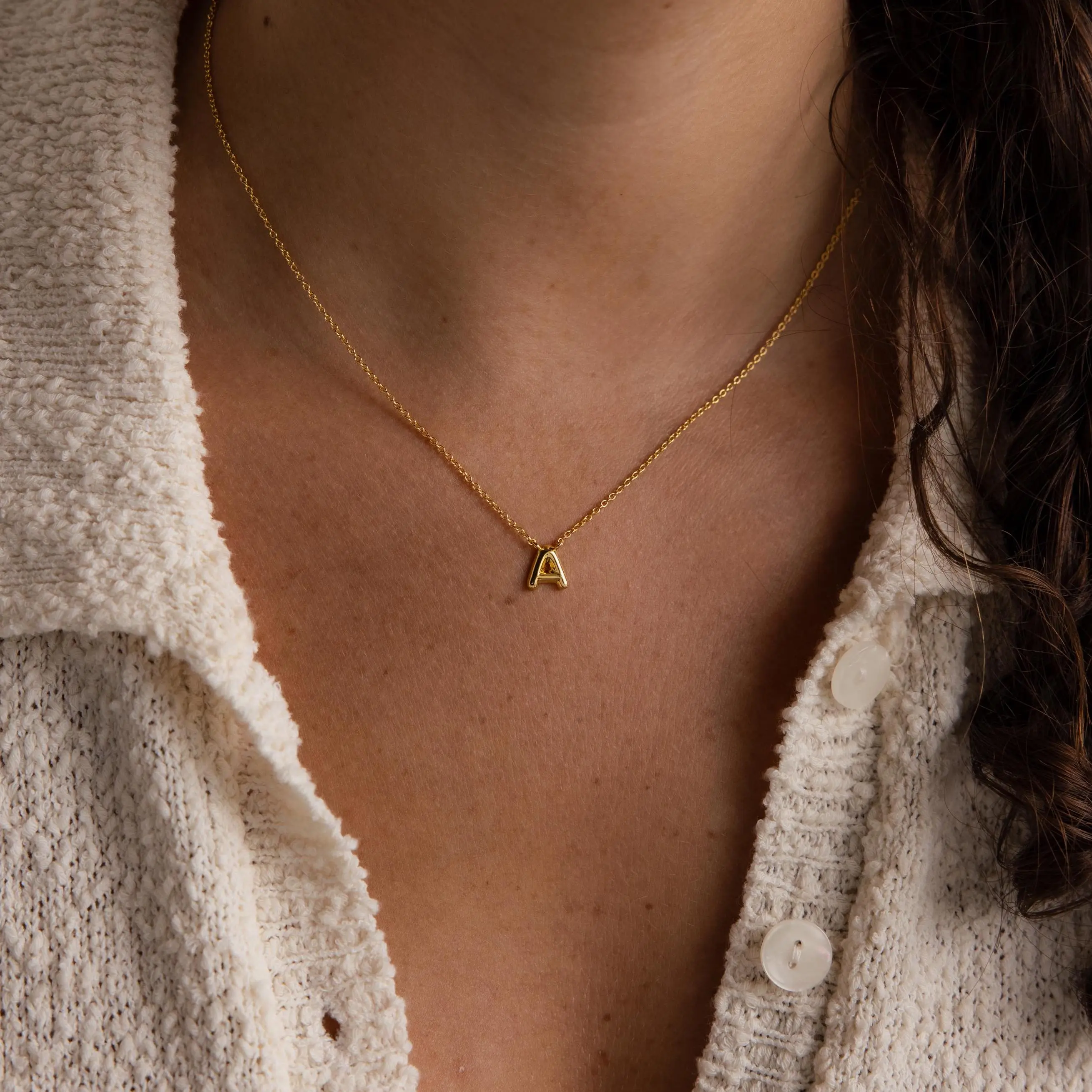 Dainty Bubble Letter Necklace by Caitlyn Minimalist - 3D Gold Initial Necklace for Everyday Wear - Summer Jewelry - Personalized Gifts for Her