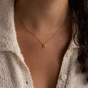Dainty Bubble Letter Necklace by Caitlyn Minimalist - 3D Gold Initial Necklace for Everyday Wear - Summer Jewelry - Gifts for Her
