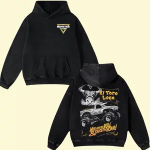 Monster Jam El Toro Graphic Cotton Washed Hoodie for Monster Truck Fans and Racing Style, Streetwear T-Shirt/Sweatshirt/Hoodie, Racing For Fans