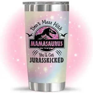 MOTHER'S DAY GIFT Mamasaurus Funny Mom Tumbler 20oz - Double Wall Insulated Stainless Steel Cup - Perfect Mother’s Day Birthday Gift for Mom