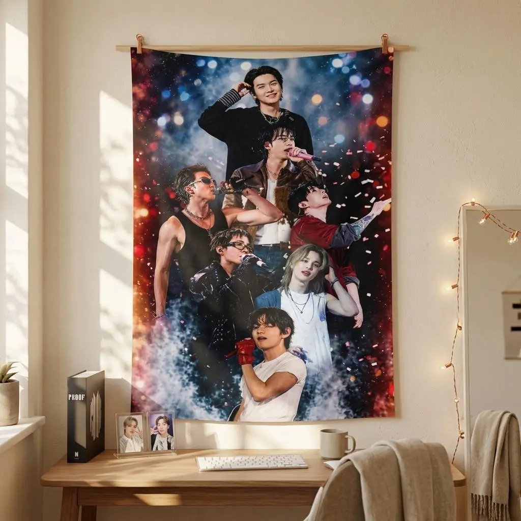 K-Pop Group Inspired Tapestry Wall Hanging, Concert Stage Aesthetic Room Decor, Korean Pop Fan Wall Art, 7 Member Inspired Bedroom Decor, Music Lover Gift, Dorm Room Tapestry, Idol Inspired Home Decoration, Colorful Performance Wall Hanging