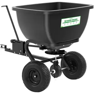 Tow Behind Broadcast Spreader, 200 LB Capacity,Fertilizer Spreader Holds up to 550 lbs with 13" Pneumatic Tires and Adjustable Flow Control Lever,for Fertilizer, Grass Seed, Salt, Ice Melt, Lawn Multifunctional 52CC Gas Garden Tool
