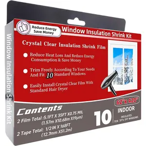 10-Window Shrink Film Window Insulation Kit (62-Inch x 420-Inch), Insulating Film Kit Keeps Cold Air Out and Warm Air In (10 Windows)