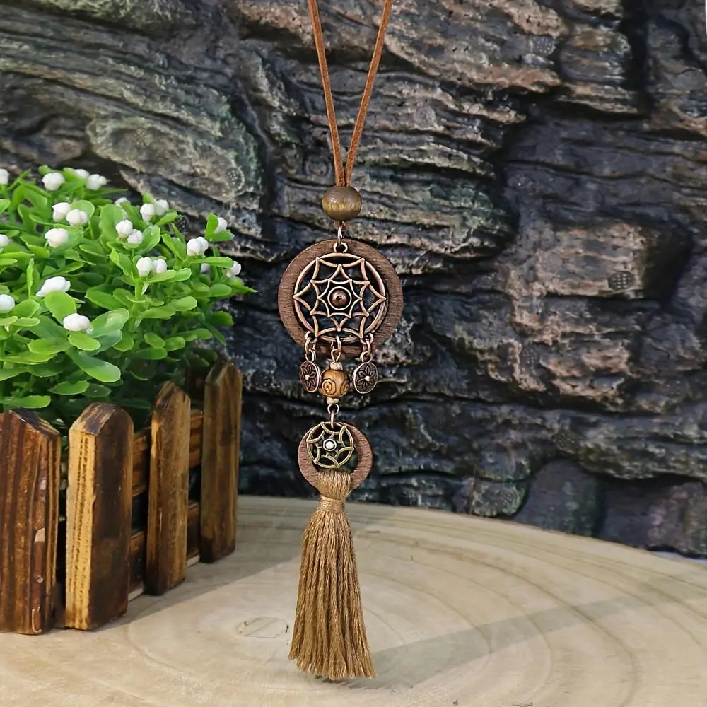 Women's Bohemian Pendant Necklace - Hippie Style, Witchy Boho Design, Deep Coffee Round Hollow-Out Fringe, Zinc Alloy with Copper Alloy Plating, Suitable for Daily & Vacation Occasions, Hippie Style Necklaces, Witchy Boho Necklaces