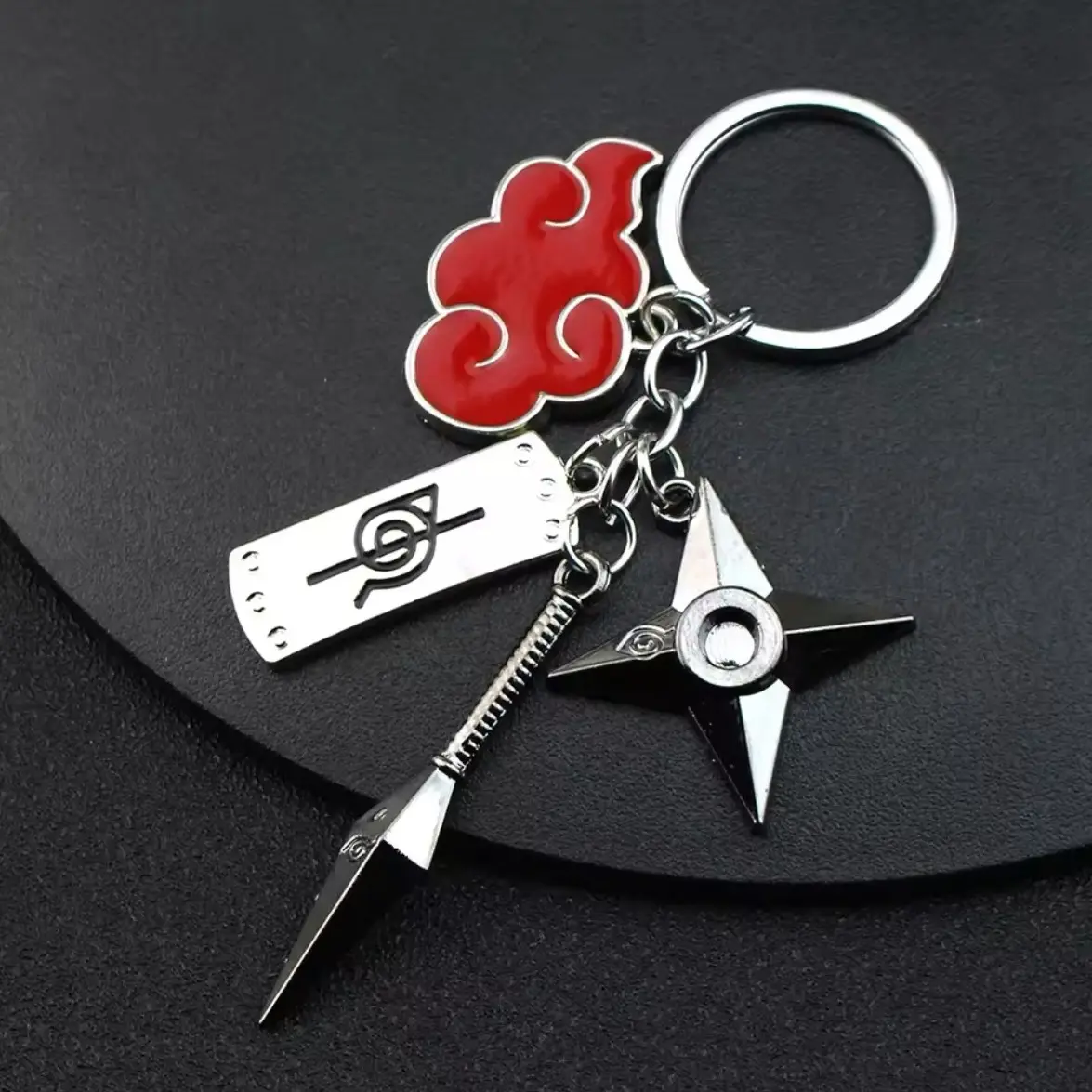 Akatsuki Shuriken Kunai Keychain - Rogue Ninja Anime Manga - Keys Charm - Anti Leaf Forehead Protector Headband Hidden Village Red Cloud