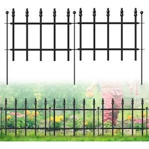 Decorative Black Metal Garden Fence 11in H x 6ft L, 5 Panels with 6 Stakes, Small Roman Column Border Fence for Outdoor Flower Bed Lawn Landscape Decoration