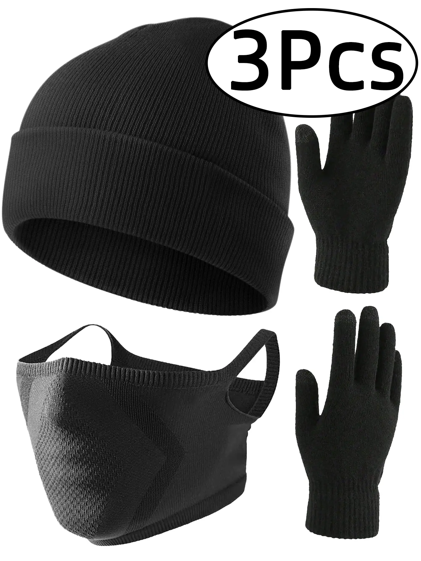 3Pcs-Set Gloves Scarf Hat Three-Piece Set Unisex Casual Fitted Plain Fabric for Fall & Winter Season, Stylish Daily Wear Outdoors Accessories Styling