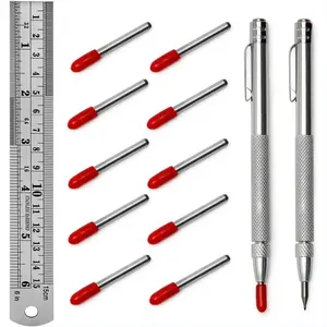 2 Pack Tungsten Carbide Scriber Tool with Magnet, with Extra 10 Replacement Marking Tip And 6-Inch/15cm Stainless Steel Ruler, Etching Engraving Pen for Glass Ceramics Metal Sheet