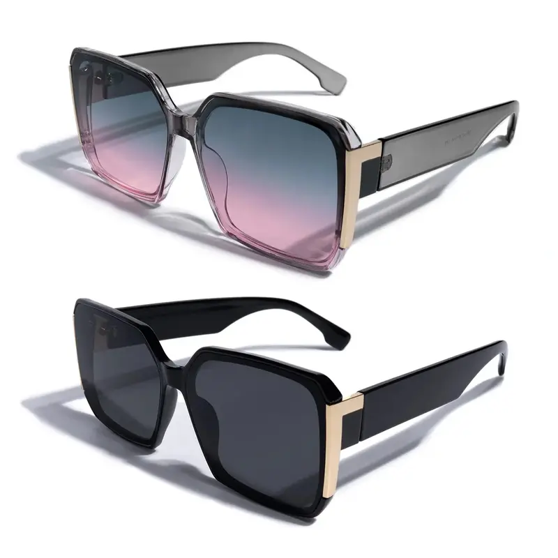 Unisex 2-Pack Oversized Square Sunglasses - Gradient Pattern, UV400 Lens, Lightweight Frame, Stable Shape, Sunglasses for Women, Female-Friendly, Easy Style Upgrade for Travel, Everyday Use, Sports & Outdoor Wear