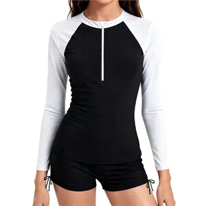 Girls Rash Guard Swimsuit Long Sleeve Color Block UPF 50+ Sun Protection Two Piece Bathing Suits Set 9-16 Years