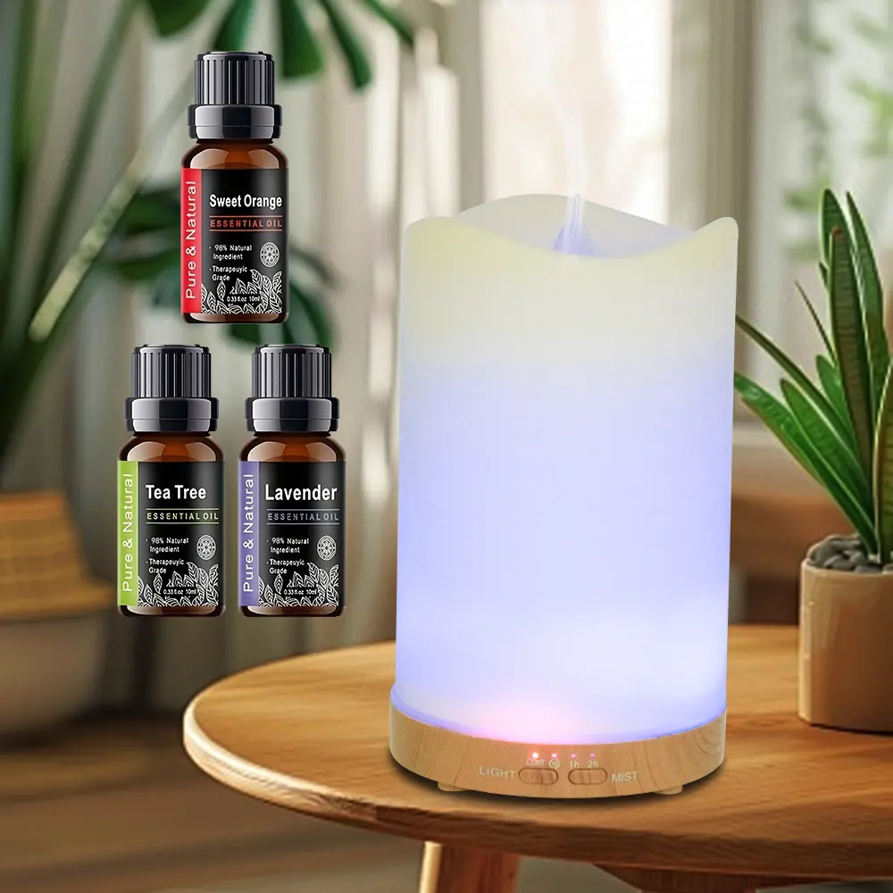 Candle-Shaped Scented Ultrasonic Mist Diffuser - Essential Oil Compatible, 7-Color LED Light, 10W Noiseless Humidifier, USB-Port Powered, Compact Space-Saving, Scheduled Shutdown, Safe Overnight, Desktop Home Bedroom Gift