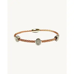 AVELI Women's Twist Wire Bangle Bracelet With Zirconia Set Circle Charms