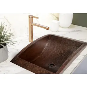 20" Rectangular Apron Curved Bottom Hammered Copper Bathroom Sink