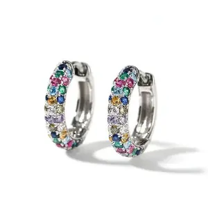 A pair of 925 silver bohemian style women's hoop earrings - the shiny multicolored design is perfect for daily wear earrings
