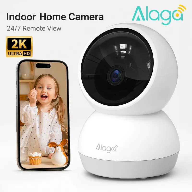 【Alaga AI Home Camera】2K 2.4G/5G WiFi6 Security Camera 3MP CCTV Indoor Monitor 360° PanTilt, Human Detection, Dual-Band, With Alexa