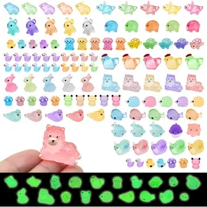 120PCS Luminous Mini Resin Animals Tiny Animals Figures to Hide, Mini Ducks Chicken Rabbits Glow in The Dark Miniature Fairy Garden Accessories, Landscape Dollhouse Decor Aquarium Potted Decoration