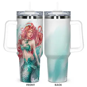 Mermaid Pattern Tumbler,  1 Count 40oz Stainless Steel Insulated and Durable Water Bottle with Lid & Straw, Birthday Gift for Friend