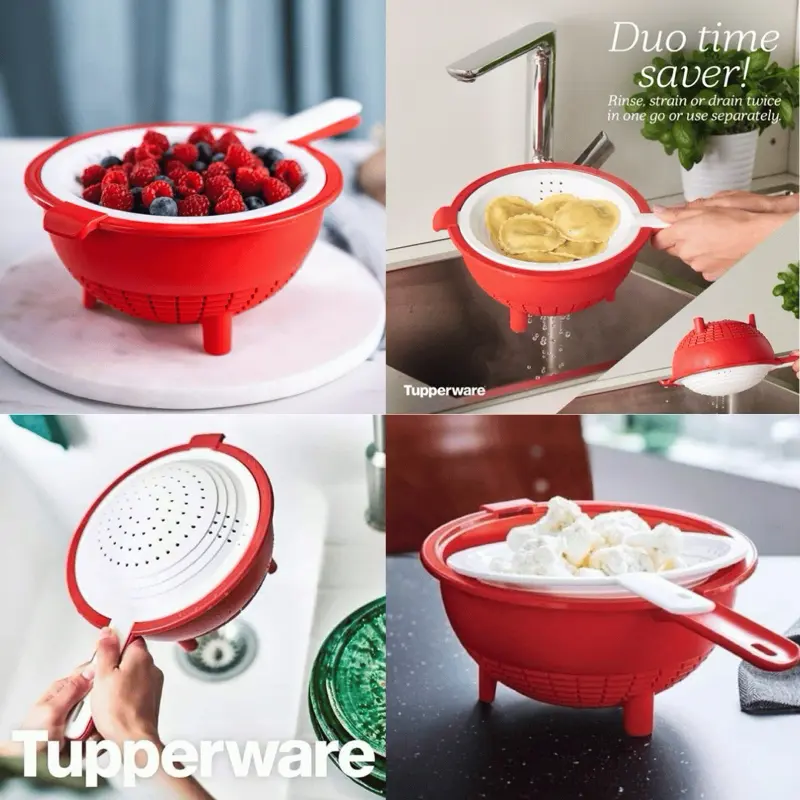 Tupperware Double Colander 2L & 400ml Dishwasher Safe BPA Free Durable Kitchen Tool for Dishes and Food
