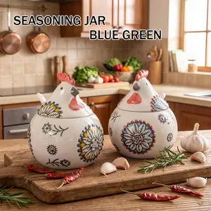 2count Handmade Ceramic Salt and Jars with Sealing Lids & Spoon - Airtight Pantry Srage Containers, Salt/Sugar/Spicery Jars, Decorative Kitchen for Cooking Enthusiasts (13oz, Ceramic) - Counterp Organization System candy jar