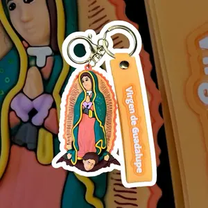 Our Lady Virgin de Guadalupe Religious Keychain Decorative Catholic Icon Pink and Green PVC Material Double-Sided Design Llavera Llavero Virgen de Guadalupe