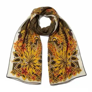 Pre-owned Fendi Silk Scarf with Floral and Geometric Patterns in Yellow and Brown