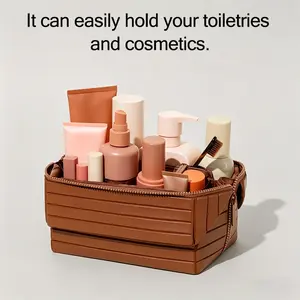 Foldable waterproof toiletry bag, large-capacity travel organizer box with multiple compartments for storing cosmetics; essential makeup bag for toiletries; lightweight storage bag; durable storage pouch.portable bag， fashion