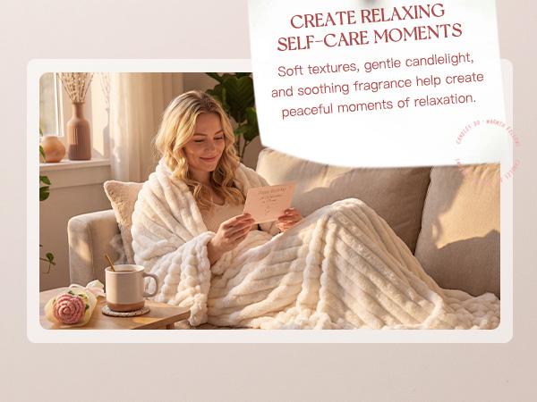 Gift Basket for Women: Self Care Ralaxing Gifts Box Ideas for Bestie Pink SPA Set with Blanket for Her Mom Sister Daughter Mother's Day