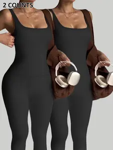 Women's Fashion Jumpsuit Set, High Elasticity Tank Romper, Sporty Tight-Fitting Pants, Two-Piece, All Seasons Wear