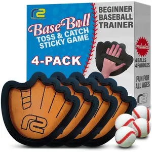 Toss and Catch Ball Game Set - Easy to Use Sticky Balls & Beginner Baseball Training Glove - Premium Toy Paddle Fits All Hand Sizes From Toddlers to Teens & Adults - Fun Gift Idea for Boys and Girls