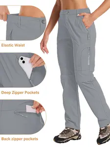 Women's Convertible Quick-Dry Elastic Lightweight Zipper Closure Outdoor Fishing Travel Hiking Pants, Sporty Comfy Breathable, Versatile Adventure Wear