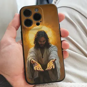 Stylish Jesus Bring Light Save You Christ Pattern Case for iPhone 16 15 14 Pro Max 13 12 11 XR XS Plus Shockproof Non Slip Military-Grade Protection Silicone Cellphone Cover