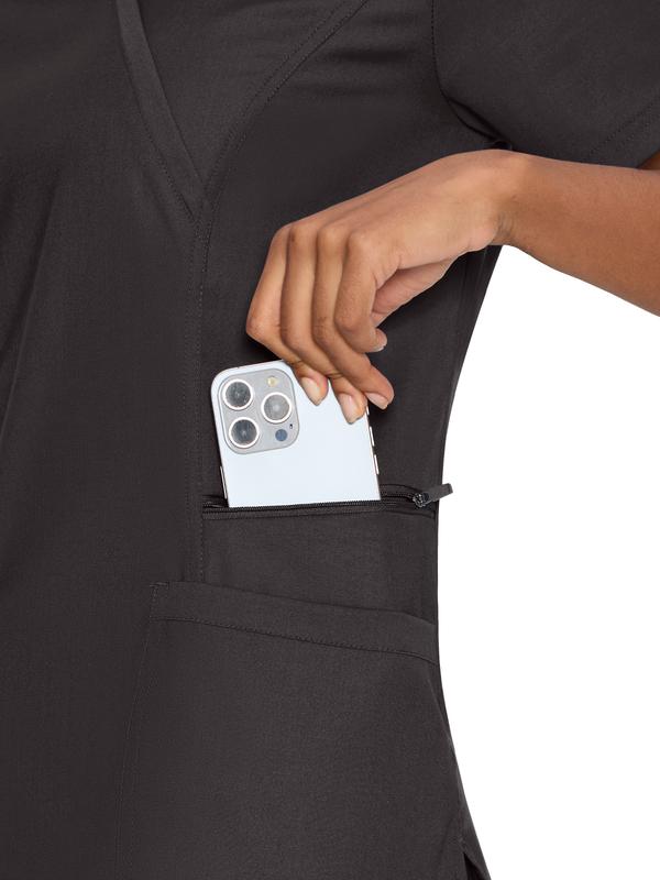 COZYFIT Soft Scrubs for Women - Mock Wrap Top & Straight Leg Pants with 6 Pockets, Back Princess Seams, Soft Fabric