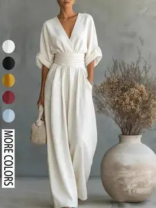Elegant V-Neck Waist-Cropped Women's Romper, New Chic Spring/summer Fashion, European & American Style, Available Now